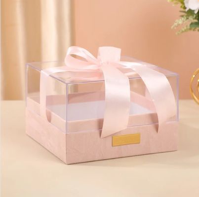 Boîte d'emballage de cadeau en papier avec ruban personnalisé couvercle en acrylique boîte de chocolat transparente
