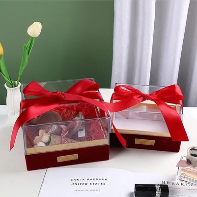 Boîte d'emballage de cadeau en papier avec ruban personnalisé couvercle en acrylique boîte de chocolat transparente