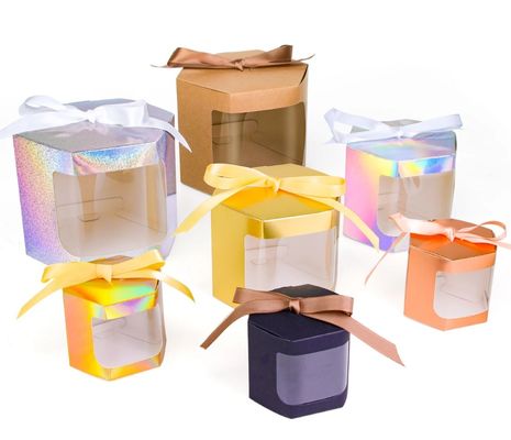 Boîte à gâteaux en carton blanc personnalisée avec fenêtre 4 et 6 trous Boîte d'emballage à gâteaux