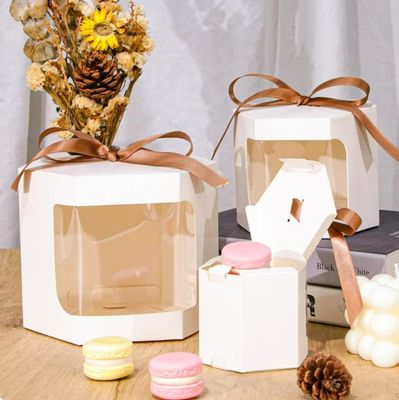 Boîte à gâteaux en carton blanc personnalisée avec fenêtre 4 et 6 trous Boîte d'emballage à gâteaux