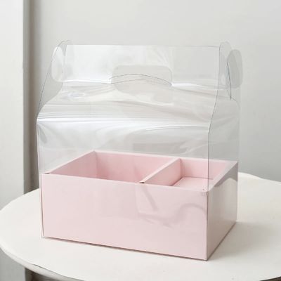 Boîtes à gâteaux en PVC transparentes en bricolage Mariage Noël Anniversary Gift Packaging avec poignées