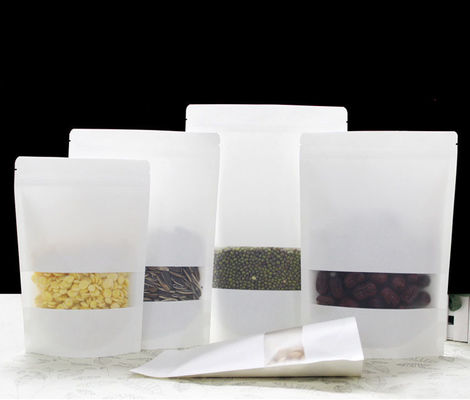 Sacs en papier kraft à gravure avec fenêtre transparente de qualité alimentaire avec fermeture à glissière étanche à l'humidité