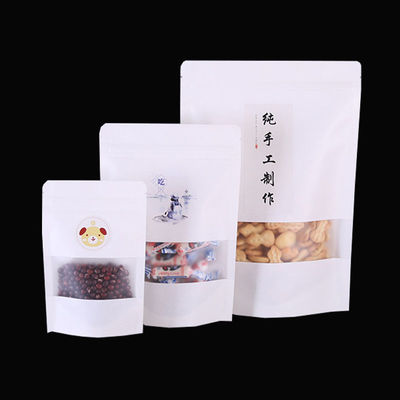 Sacs en papier kraft à gravure avec fenêtre transparente de qualité alimentaire avec fermeture à glissière étanche à l'humidité