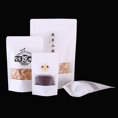 Sacs en papier kraft à gravure avec fenêtre transparente de qualité alimentaire avec fermeture à glissière étanche à l'humidité