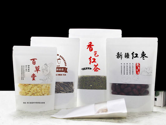 Sacs en papier kraft à gravure avec fenêtre transparente de qualité alimentaire avec fermeture à glissière étanche à l'humidité