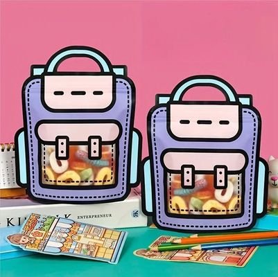 Sac auto-collant à ouverture de fenêtre pour un emballage en forme de dessin animé mignon de collations et de bonbons
