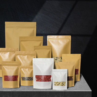 Sacs à dos bruns biodégradables sur mesure avec fermeture à glissière et fenêtre pour emballage alimentaire