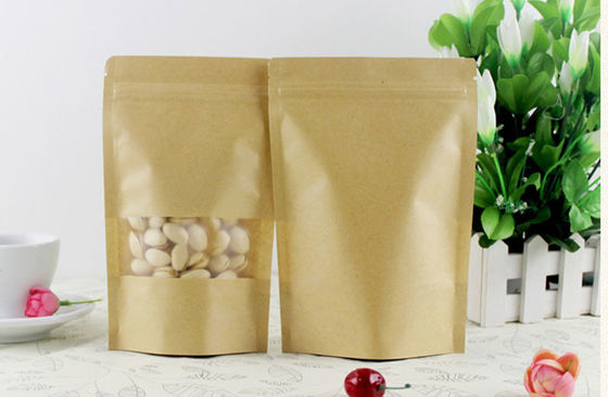 Sacs à dos bruns biodégradables sur mesure avec fermeture à glissière et fenêtre pour emballage alimentaire