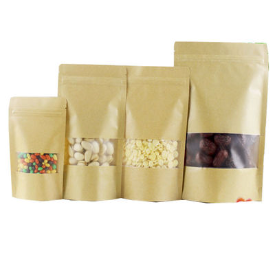 Sacs à dos bruns biodégradables sur mesure avec fermeture à glissière et fenêtre pour emballage alimentaire