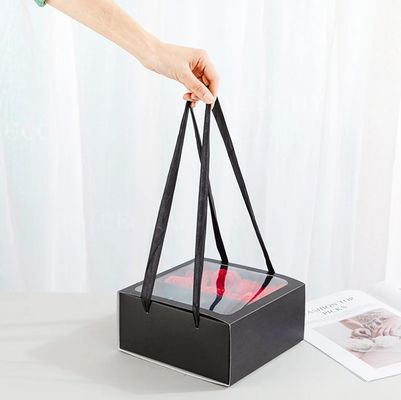 Boîte à fleurs cadeau avec poignée personnalisée design carré PVC fenêtre transparente
