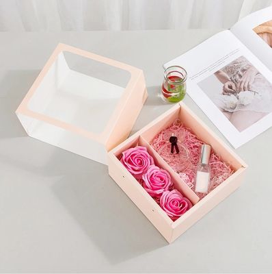 Boîte à fleurs cadeau avec poignée personnalisée design carré PVC fenêtre transparente