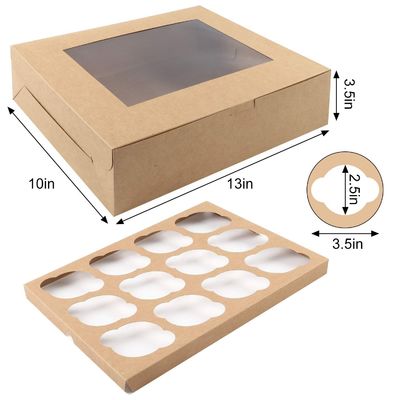 Industrie alimentaire Papier kraft brun 12 comptez boulangerie boîte porteuse pour muffins pâtisseries Cupcake