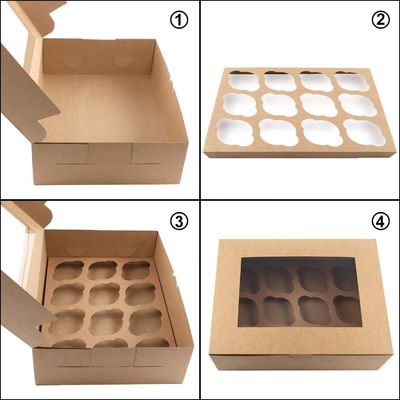 Industrie alimentaire Papier kraft brun 12 comptez boulangerie boîte porteuse pour muffins pâtisseries Cupcake