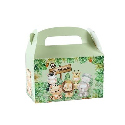 Boîte en papier à poignée imprimée sur mesure pour animaux pour les enfants thème de la jungle anniversaire et baby shower