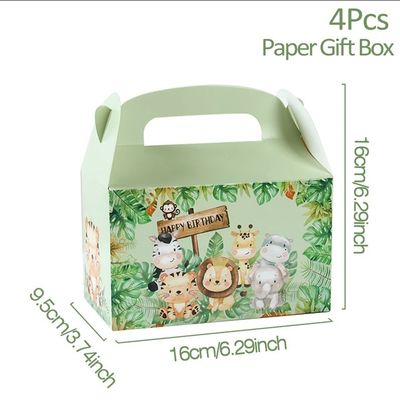 Boîte en papier à poignée imprimée sur mesure pour animaux pour les enfants thème de la jungle anniversaire et baby shower