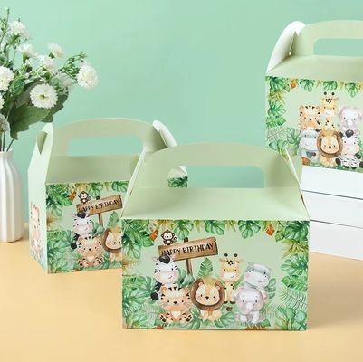 Boîte en papier à poignée imprimée sur mesure pour animaux pour les enfants thème de la jungle anniversaire et baby shower