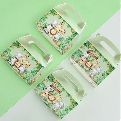 Boîte en papier à poignée imprimée sur mesure pour animaux pour les enfants thème de la jungle anniversaire et baby shower