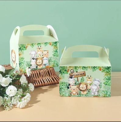 Boîte en papier à poignée imprimée sur mesure pour animaux pour les enfants thème de la jungle anniversaire et baby shower