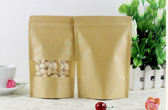 Commande personnalisée acceptée Sac en papier kraft certifié SGS avec fenêtre et fermeture à glissière