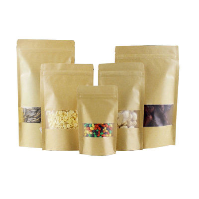 Commande personnalisée acceptée Sac en papier kraft certifié SGS avec fenêtre et fermeture à glissière