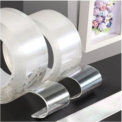 Nano bande double face lavable pour crochet / cuisine / salle de bains 1 mm / 2 mm x 50 mm transparente