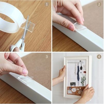 Nano bande double face lavable pour crochet / cuisine / salle de bains 1 mm / 2 mm x 50 mm transparente