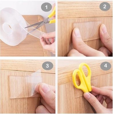 Nano bande double face lavable pour crochet / cuisine / salle de bains 1 mm / 2 mm x 50 mm transparente